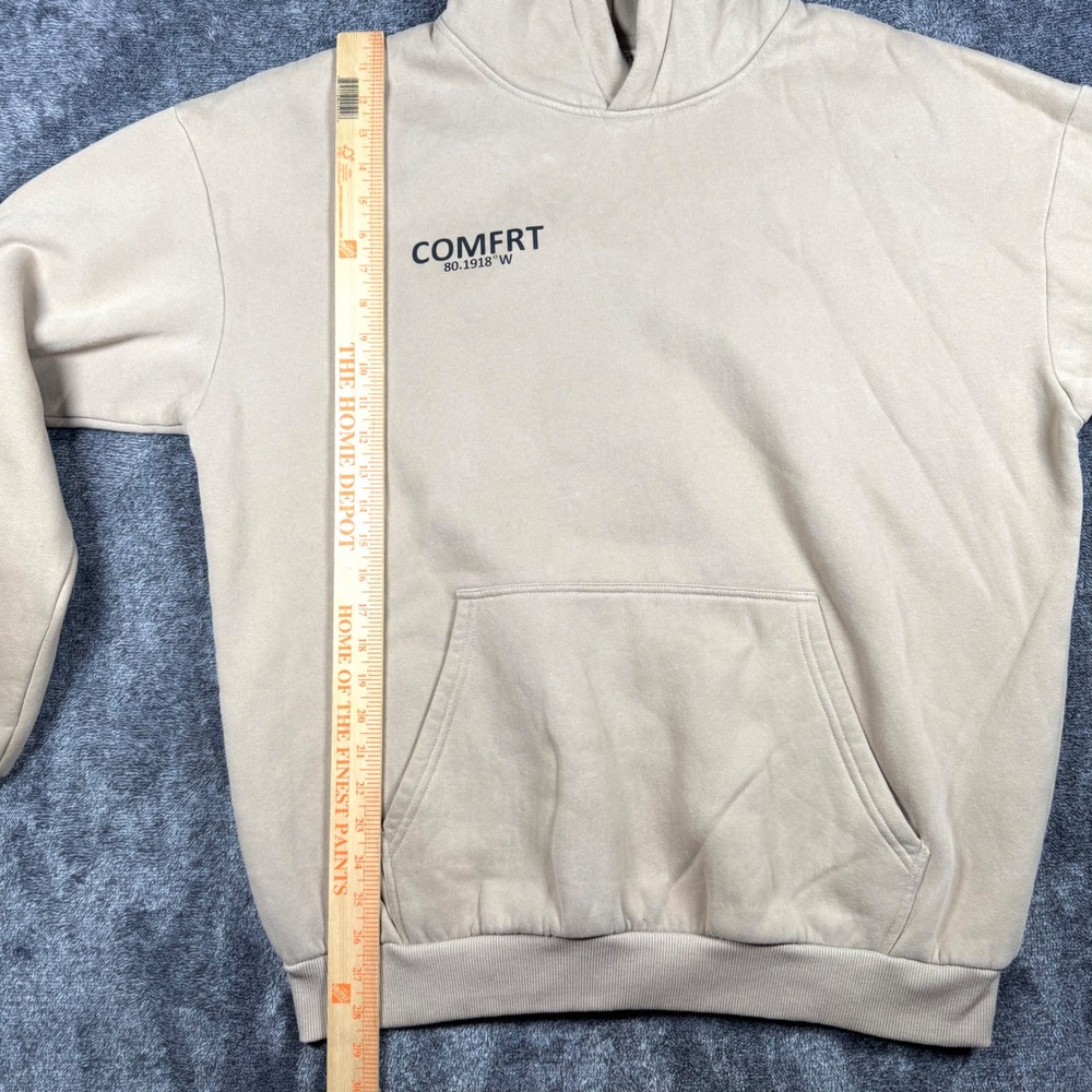 Comfrt Hoodie XL Tan Beige Fleece Pullover Minimalist Logo Mens - Picture 7 of 8
